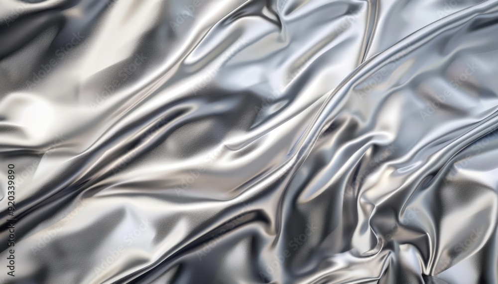 Shimmering silver fabric draped in elegant folds, showcasing light and texture Shimmering silver fabric draped in elegant folds, showcasing light and texture