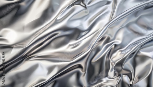 Shimmering silver fabric draped in elegant folds, showcasing light and texture