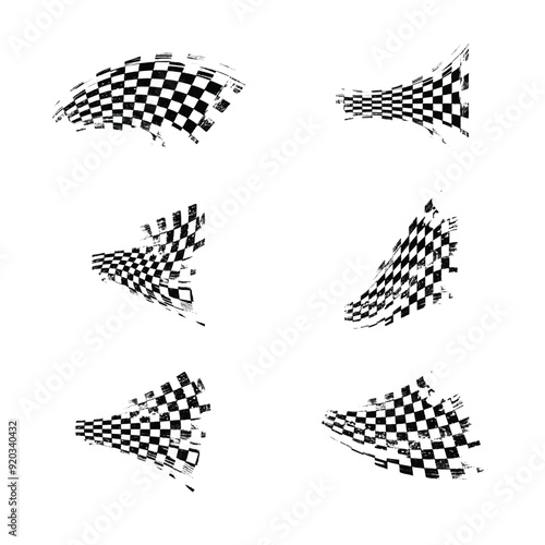 Grunge checkered race elements set