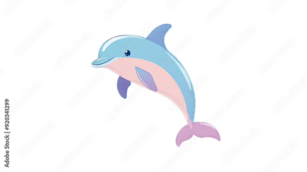 Fototapeta premium Cute Cartoon-Style Illustration of a Playful Dolphin with a Transparent Background