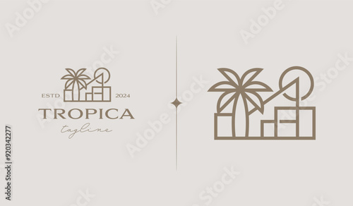 Palm House Resort Logo Template. Universal creative premium symbol. Vector illustration. Creative Minimal design template. Symbol for Corporate Business Identity