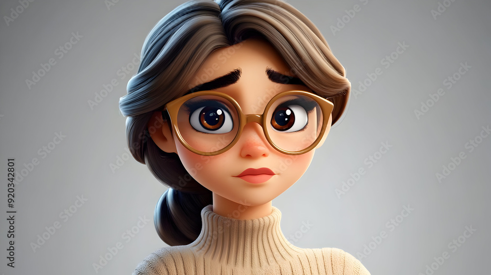 A stylized animated character with glasses, expressing a thoughtful emotion. A stylized animated character with glasses, expressing a thoughtful emotion.