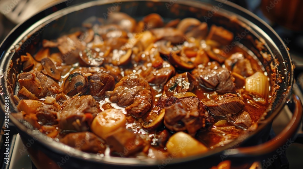 Stew Hearty Meat Mushrooms Sauerkraut. Generative AI Stew Hearty Meat Mushrooms Sauerkraut. Generative AI
