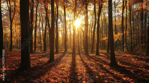 Golden Sunlight Filtering Through Autumn Trees