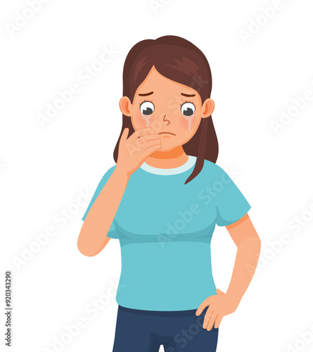 Young woman feeling sad and miserable crying in tears
