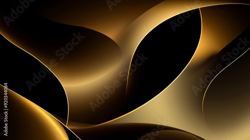 A smooth, abstract design featuring flowing curves in shades of gold and black, creating a modern and elegant visual effect.