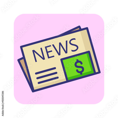 Financial news line icon. Newspaper, dollar, heading. News media concept. Can be used for topics like press, finance management, stock exchange industry