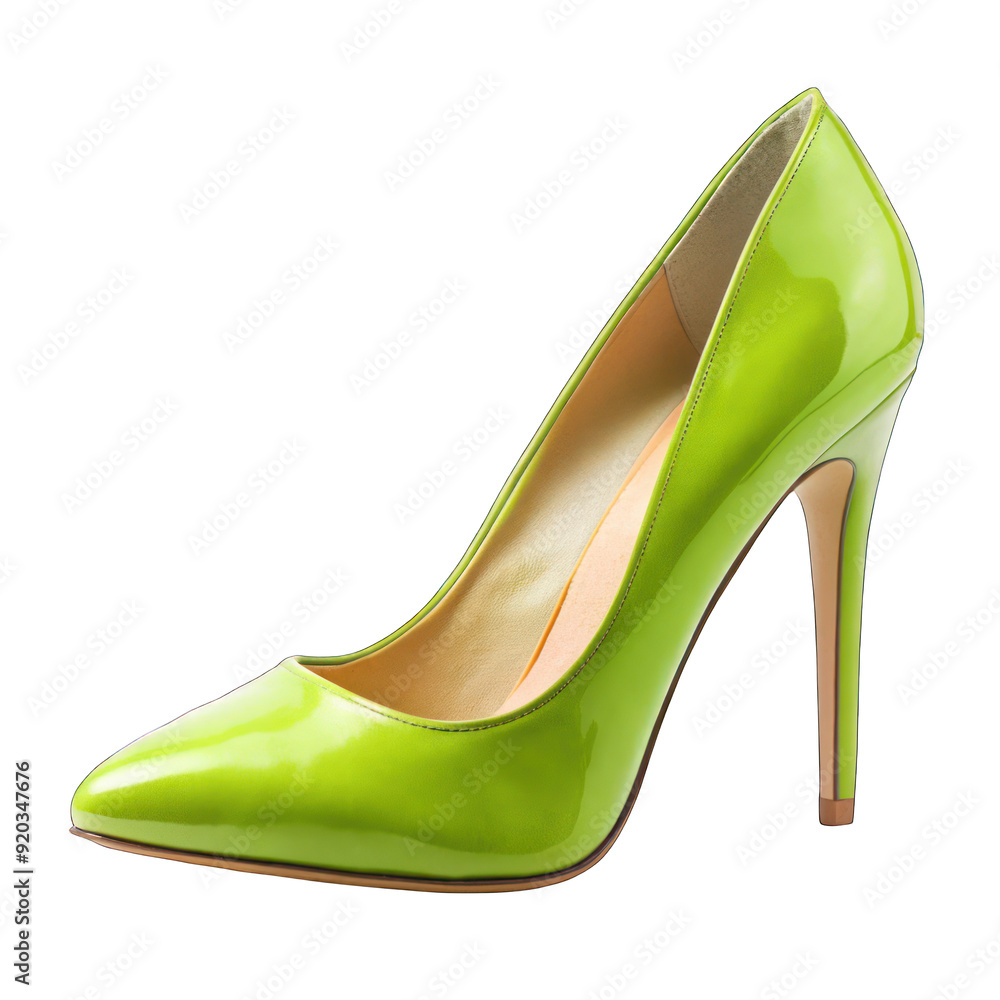 High heel lime color on isolated on transparent background High heel lime color on isolated on transparent background