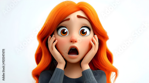 A shocked animated character with orange hair expressing surprise and concern.