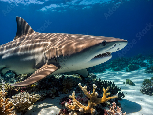 Tiger Shark in Pristine Coral Ecosystem