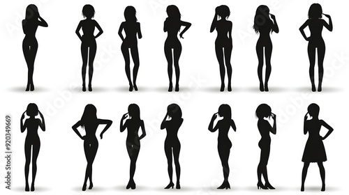 Silhouette illustrations of women in various poses and styles.