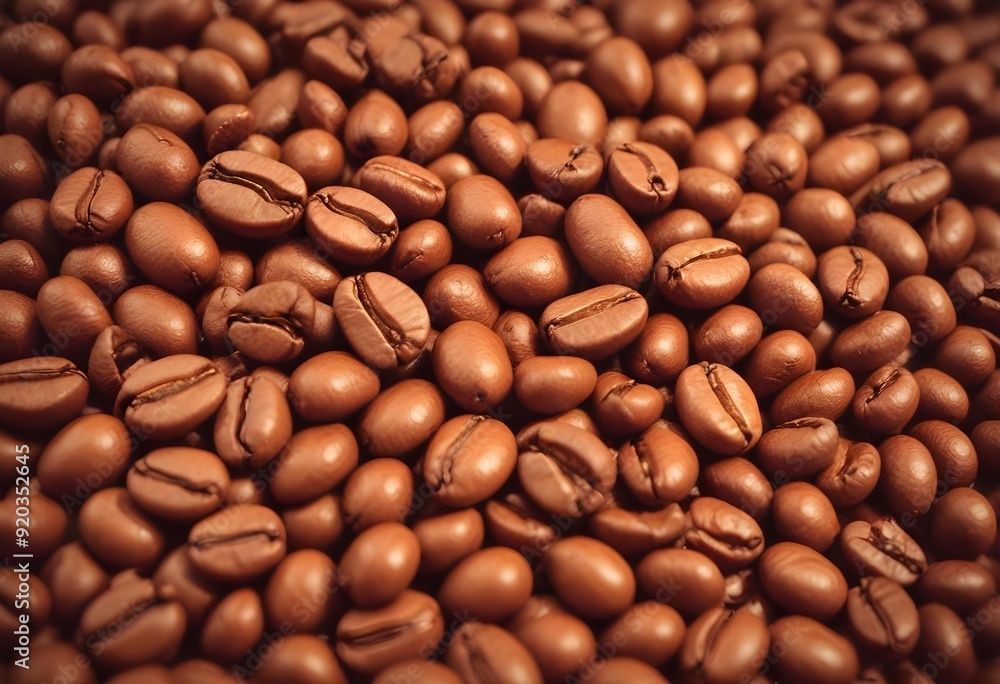 Close-up of scattered coffee beans column falling onto a perfectly arranged bed of roasted coffee beans, revealing textures and shapes Close-up of scattered coffee beans column falling onto a perfectly arranged bed of roasted coffee beans, revealing textures and shapes