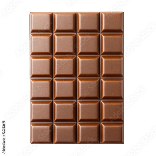 Milk chocolate bar top view isolated on transparent background