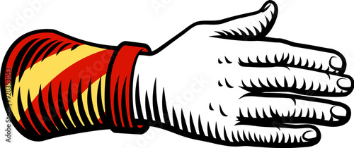 A hand, palm out, back or r...