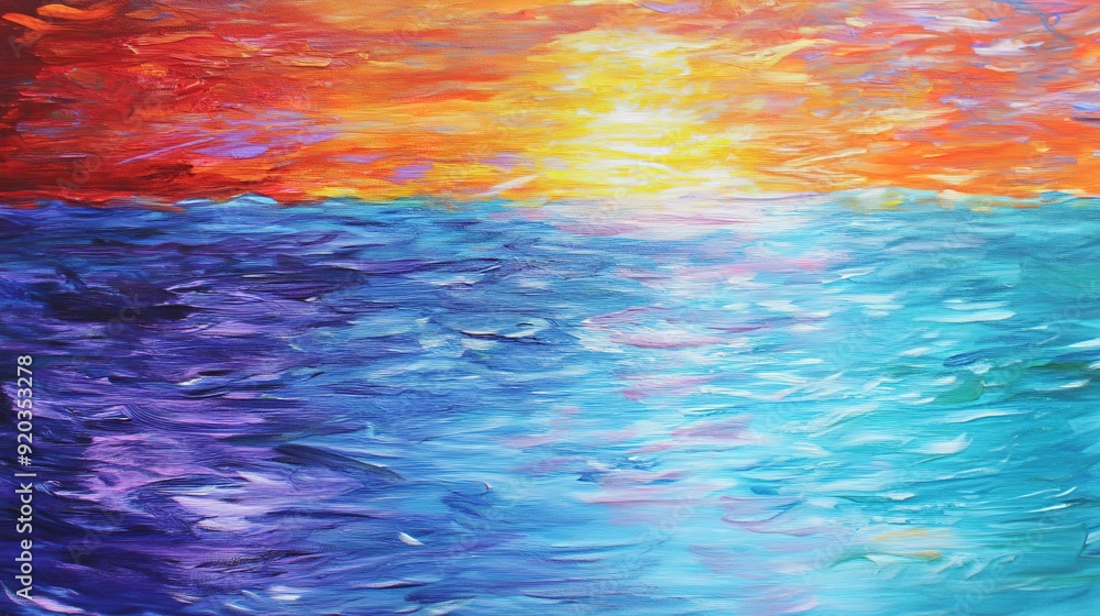 Vibrant Ocean Sunset with Deep Colors and Rich Textures Reflecting on the Water's Surface Vibrant Ocean Sunset with Deep Colors and Rich Textures Reflecting on the Water's Surface