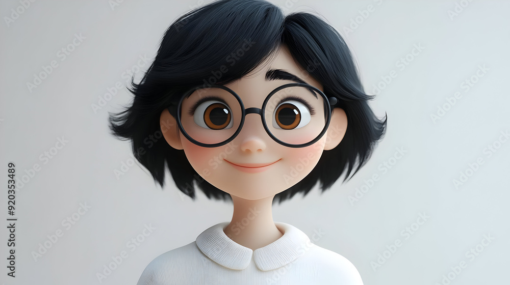 A cheerful animated character with glasses and short black hair, smiling warmly. A cheerful animated character with glasses and short black hair, smiling warmly.