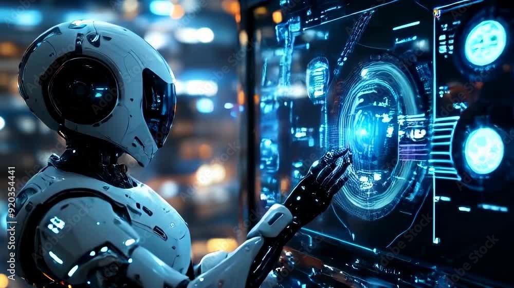 Humanoid Robot Interacting with a Holographic Digital Interface in a ...