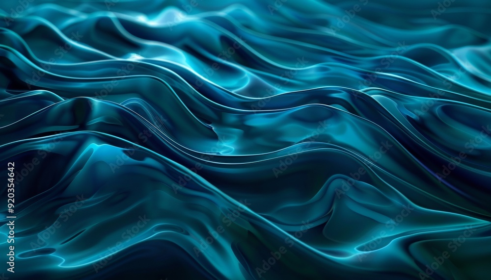 Obraz premium Flowing Teal and Dark Blue Abstract Waves, Digital Art Background with Smooth Gradients