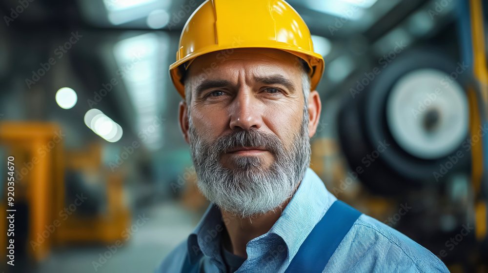 Portrait of a confident industrial worker wearing a hard hat standing in a factory setting Portrait of a confident industrial worker wearing a hard hat standing in a factory setting