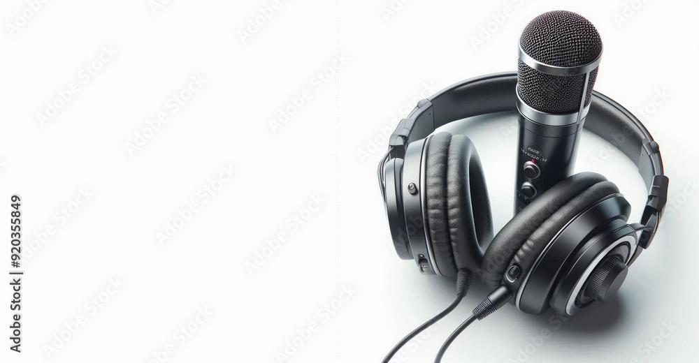 Close up of Professional microphone for Podcast or recording studio background