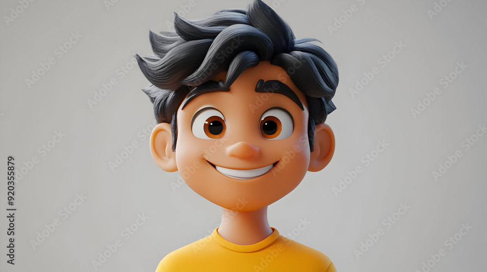 A cheerful animated character with a friendly expression and stylish hair. A cheerful animated character with a friendly expression and stylish hair.