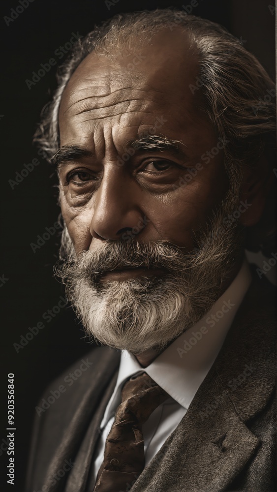 generative ai, Moody Portrait Photography, Elderly Man with a Distinguished Mustache and Glasses in Formal Attire generative ai, Moody Portrait Photography, Elderly Man with a Distinguished Mustache and Glasses in Formal Attire