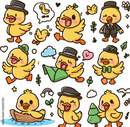 set of duck cartoon characters
