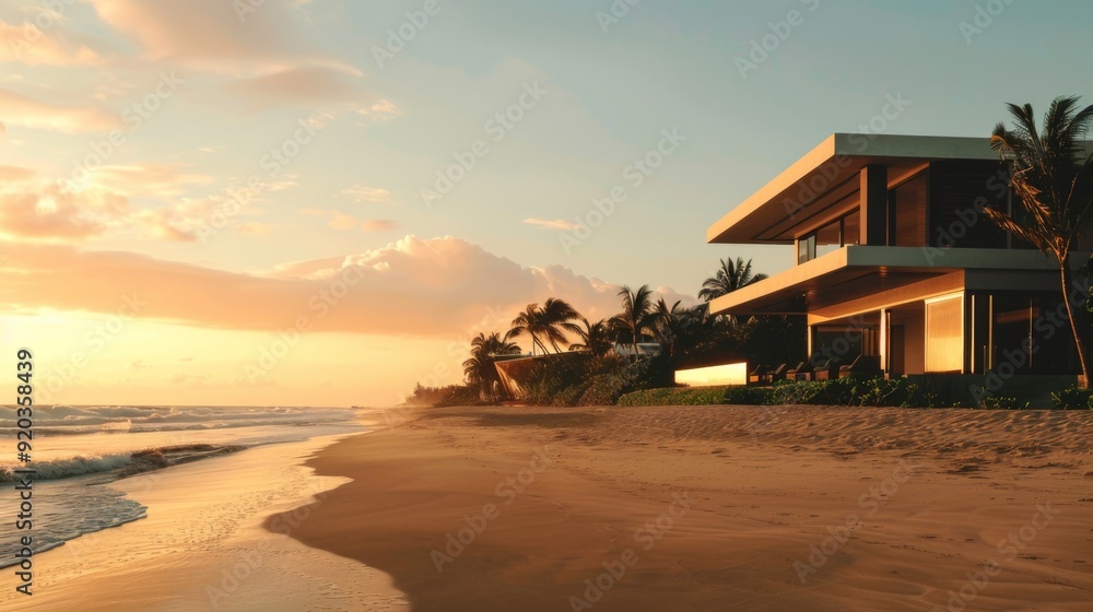 Contemporary beachfront villa at sunset with stunning ocean views, ideal for marketing luxury real estate, vacation rentals, and travel destinations
Contemporary beachfront villa at sunset with stunning ocean views, ideal for marketing luxury real estate, vacation rentals, and travel destinations
