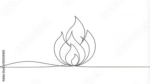 A minimalist line drawing of a flameElement, composed of simple lines and shapes, set against a stark white background, evoking a sense of modernity. photo