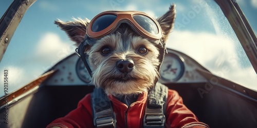 Wallpaper Mural Adventurous Miniature Schnauzer Pilot in Vintage Airplane, generative ai Torontodigital.ca