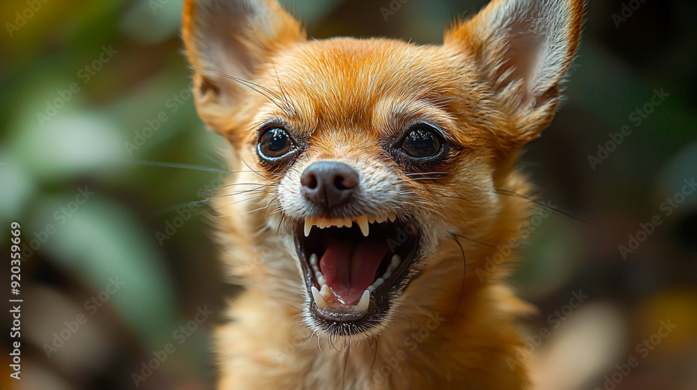 Fierce small dog with bared teeth growling in anger confrontation. Fierce small dog with bared teeth growling in anger confrontation.