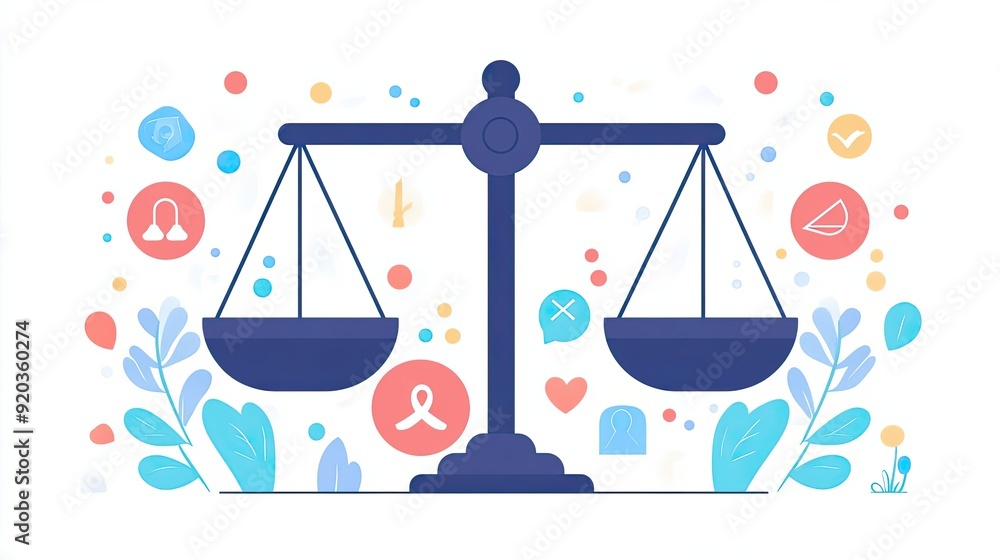 Balance Scale with Abstract Symbols and Floral Elements Balance Scale with Abstract Symbols and Floral Elements