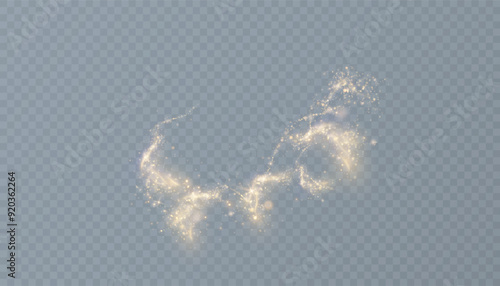 Golden magic comet light effect with lots of sparkling bokke and shimmering light effects. Magic golden wind for web design and fairytale decoration. vector
