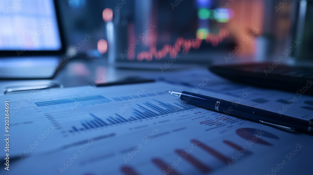 a desk with financial charts and graphs a desk with financial charts and graphs