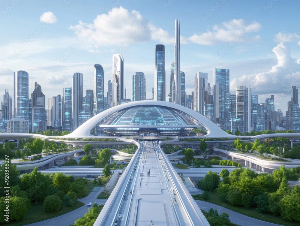 Fototapeta premium A futuristic city where cancer has been eradicated due to widespread innovation symbolizes universal remission.