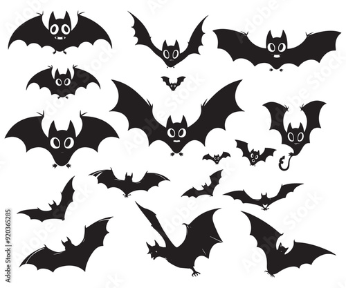 Vector illustration, Halloween bats silhouette isolated on white background