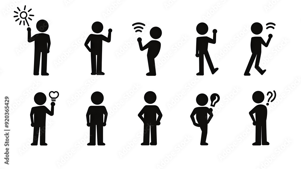 A series of stick figures representing various emotions and actions. A series of stick figures representing various emotions and actions.