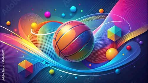 Colorful illustration of a kickball flying through the air, surrounded by dynamic lines and shapes, conveying energy, movement, and playful nostalgia in a modern vector design. photo