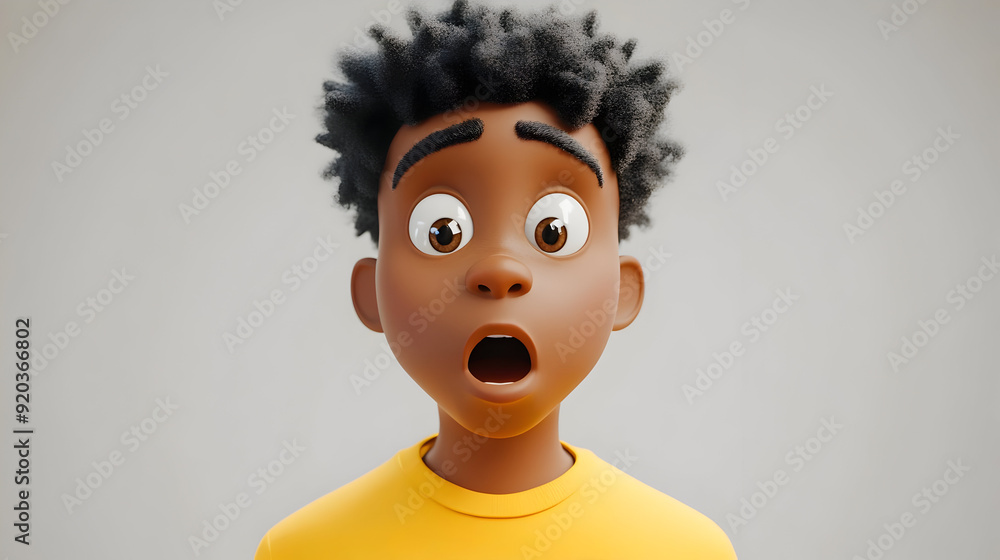 A surprised cartoon character with big eyes and curly hair, expressing astonishment. A surprised cartoon character with big eyes and curly hair, expressing astonishment.