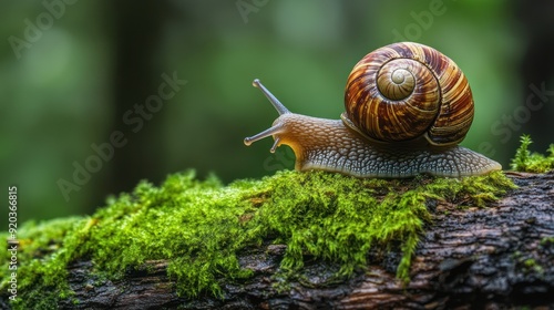 Snail on Moss Covered Log