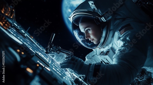 Astronaut Working on Spacecraft