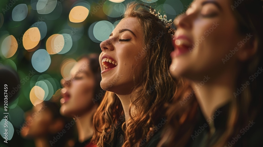Choir Singing Christmas Carols With Green Backdrop for Holiday Choir Singing Christmas Carols With Green Backdrop for Holiday