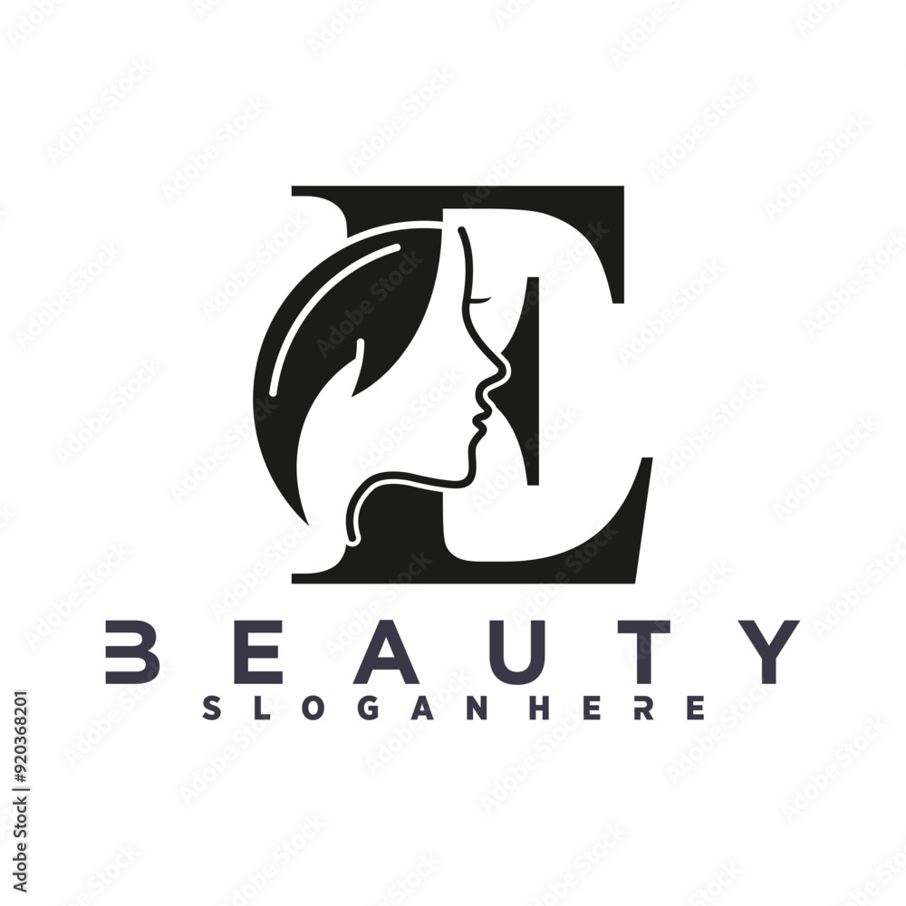 Woman Face Logo On Letter E Beauty Spa Symbol With Woman Face Icon Woman Face Logo On Letter E Beauty Spa Symbol With Woman Face Icon