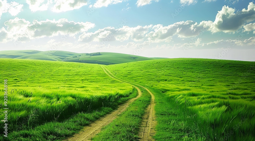 Lush grass carpets the landscape, creating a picturesque scene with a paved road snaking through the distance. Lush grass carpets the landscape, creating a picturesque scene with a paved road snaking through the distance.