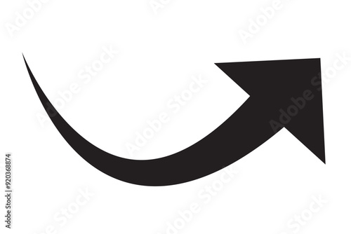 Sharp curved arrow icon. Black rounded arrow. Direction pointer pointing up