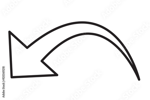 Sharp curved arrow icon. Black rounded arrow. Direction pointer pointing up