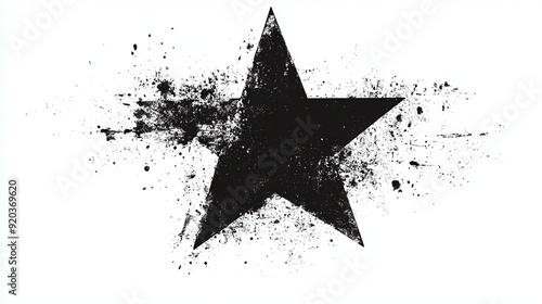 Grunge-style black star with splattered ink effect on a white background, bold, artistic, edgy, abstract, modern.