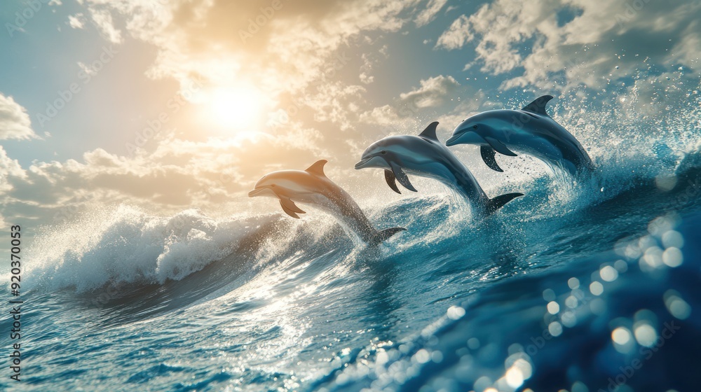 Fototapeta premium Dolphins Leaping Through Waves