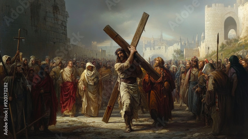 Obraz na płótnie Jesus carrying the cross on the way to Golgotha w salonie