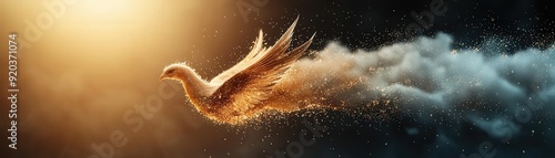 Artistic rendition of a phoenix rising from ashes, symbolizing rebirth and continuous development, metamorphosis, rebirth process photo